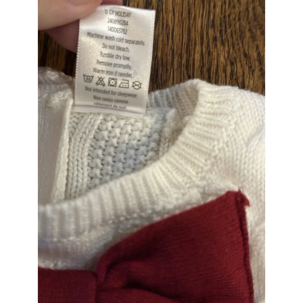 Gymboree Toddler Girls White Christmas Sweater Red Bow‎ 12-18 month Holiday